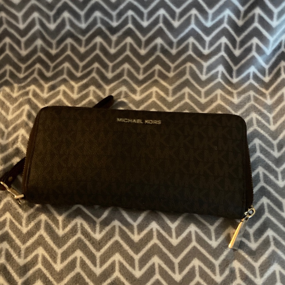 Michael Kors Dark Brown Wallet with Gold Zipper